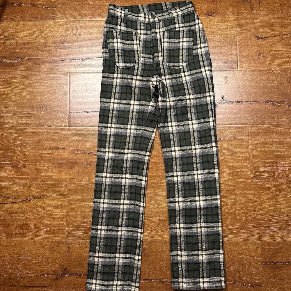 Lykke Wullf Pants Womens 0 24x29 Green Tartan Plaid Straight Leg USA Made Retro